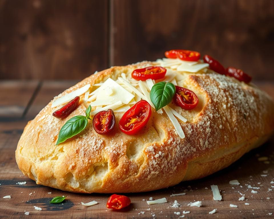 Ciabatta met Parmezaan en zongedroogde tomaten