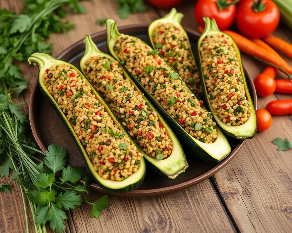 gevulde courgettes met een quinoa-kruidenmengsel